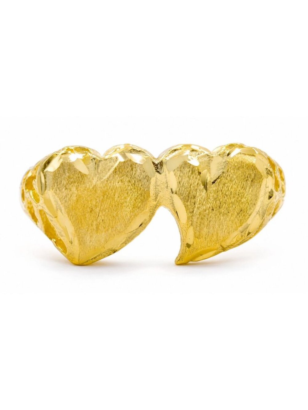 Double Heart Ring Solid 10k Yellow Gold